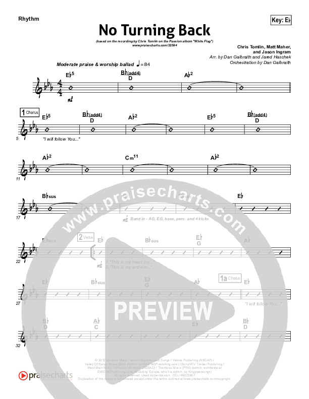 No Turning Back Rhythm Chart (Passion / Chris Tomlin)