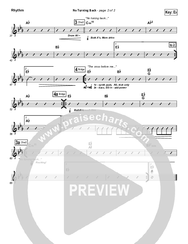 No Turning Back Rhythm Chart (Passion / Chris Tomlin)