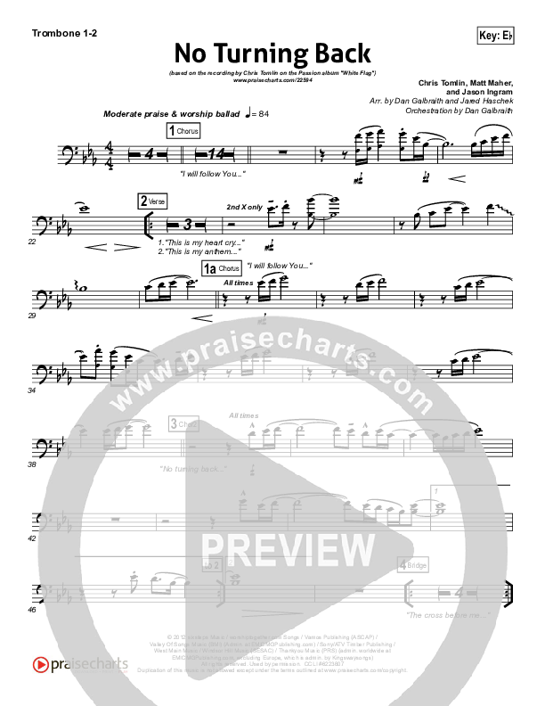 No Turning Back Trombone 1/2 (Passion / Chris Tomlin)