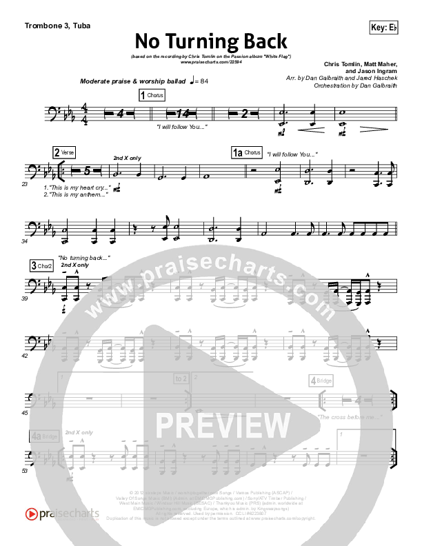 No Turning Back Trombone 3/Tuba (Passion / Chris Tomlin)
