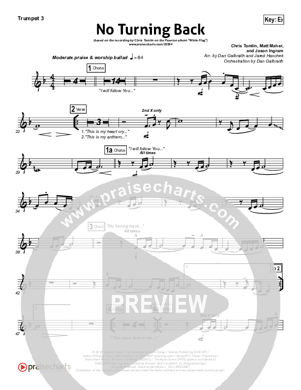 No Turning Back Trumpet 3 (Passion / Chris Tomlin)