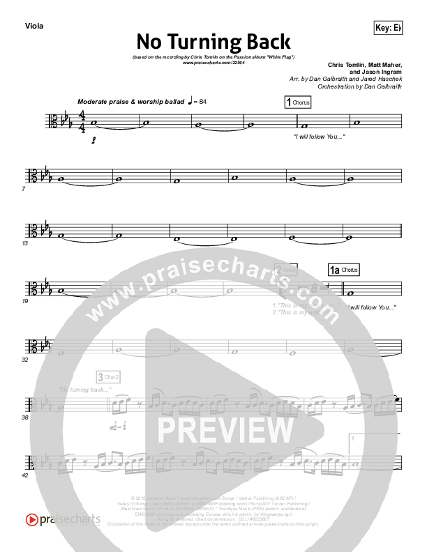 No Turning Back Viola (Passion / Chris Tomlin)