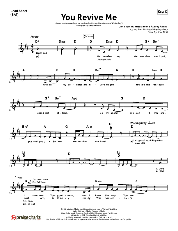 You Revive Me Lead Sheet (SAT) (Passion / Christy Nockels)
