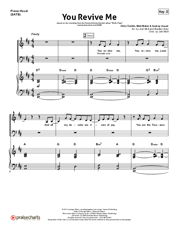 You Revive Me Piano/Vocal (SATB) (Passion / Christy Nockels)