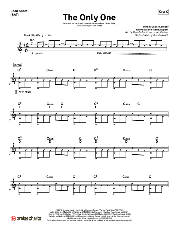 The Only One Lead Sheet (SAT) (Passion / Chris Tomlin)