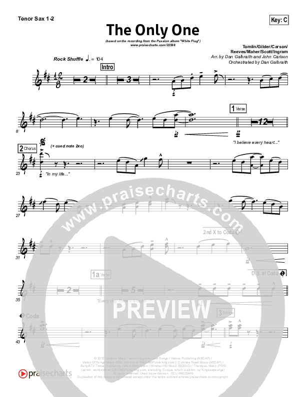 The Only One Tenor Sax 1/2 (Passion / Chris Tomlin)