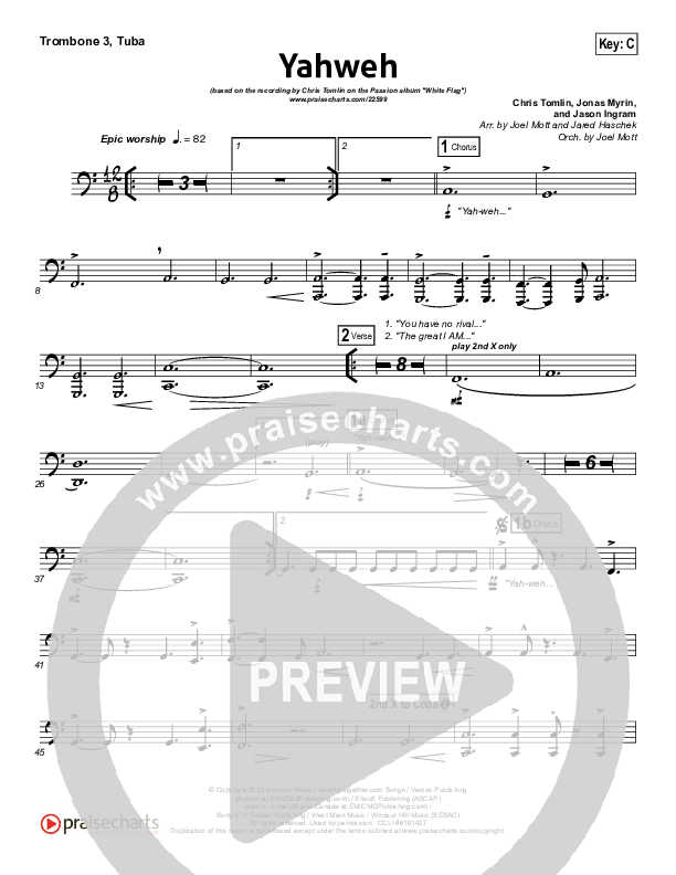 Yahweh Trombone 3/Tuba (Passion / Chris Tomlin)