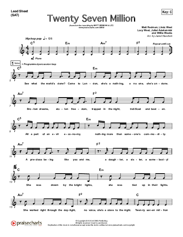 Twenty Seven Million Lead Sheet (Matt Redman)