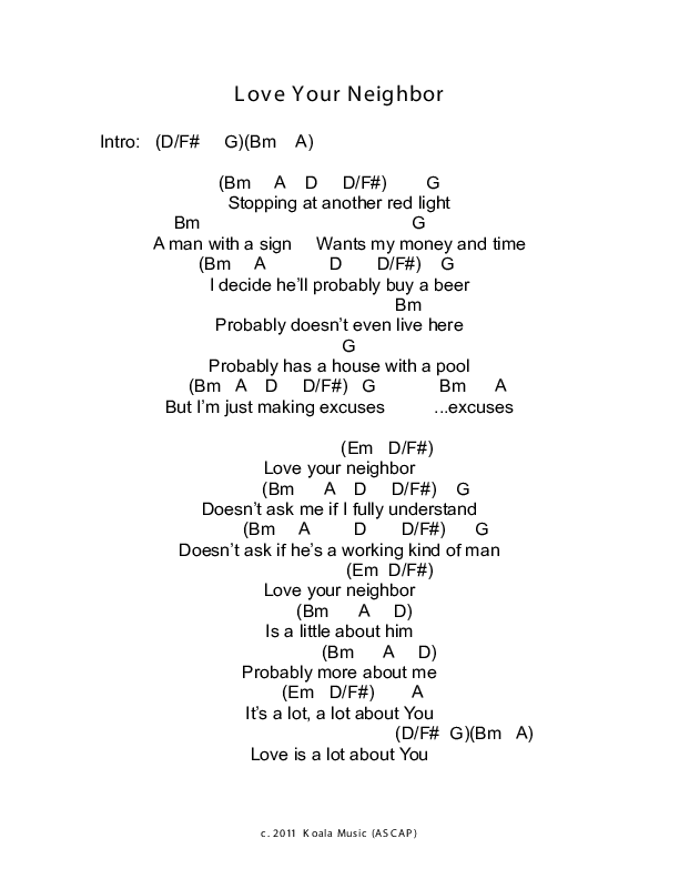 Love Your Neighbor Chords & Lyrics (Todd Agnew)