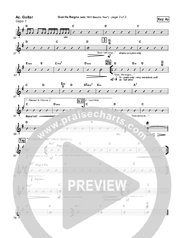 God He Reigns (with All I Need is You) Acoustic Guitar (Hillsong Worship)