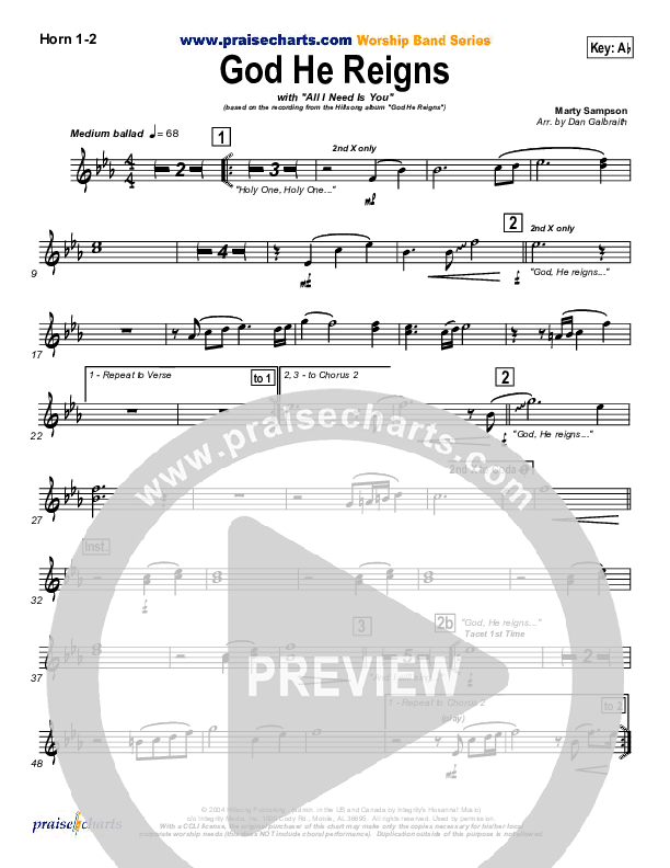 God He Reigns (with All I Need is You) French Horn 1/2 (Hillsong Worship)