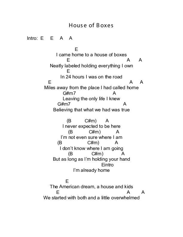 House Of Boxes Chords & Lyrics (Todd Agnew)