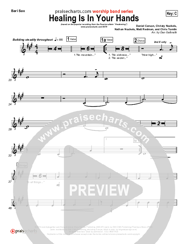 Healing Is In Your Hands (Choral Anthem SATB) Bari Sax (Christy Nockels / NextGen Worship / Arr. Richard Kingsmore)