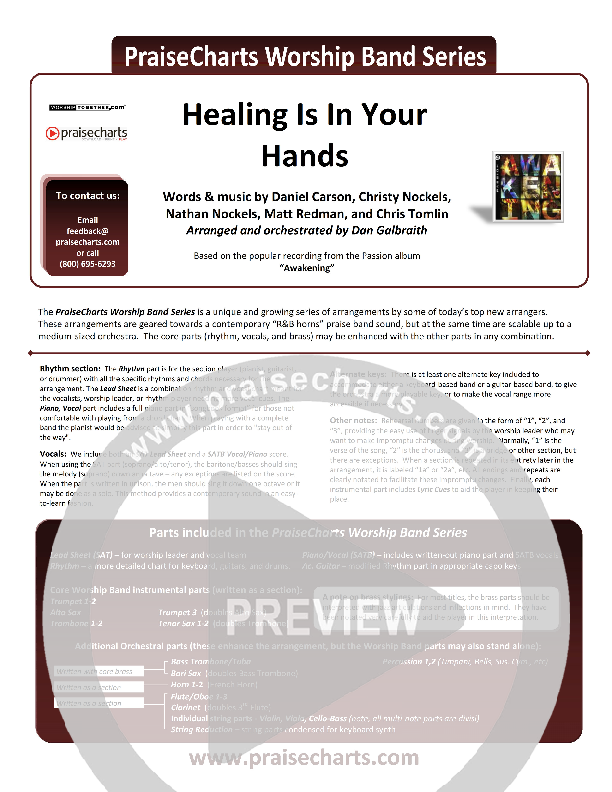 Healing Is In Your Hands (Choral Anthem SATB) Cover Sheet (Christy Nockels / NextGen Worship / Arr. Richard Kingsmore)