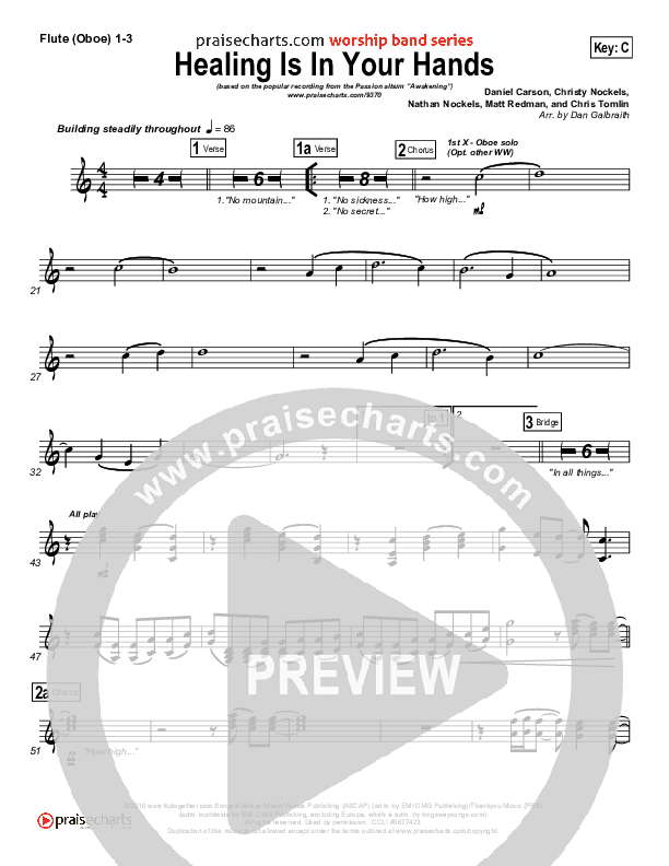 Healing Is In Your Hands (Choral Anthem SATB) Flute/Oboe 1/2/3 (Christy Nockels / NextGen Worship / Arr. Richard Kingsmore)