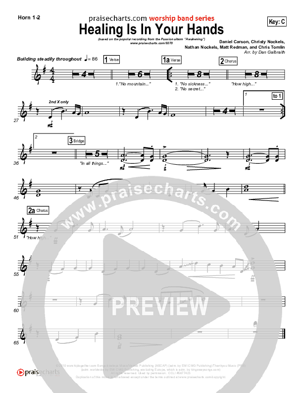 Healing Is In Your Hands (Choral Anthem SATB) French Horn 1/2 (Christy Nockels / NextGen Worship / Arr. Richard Kingsmore)