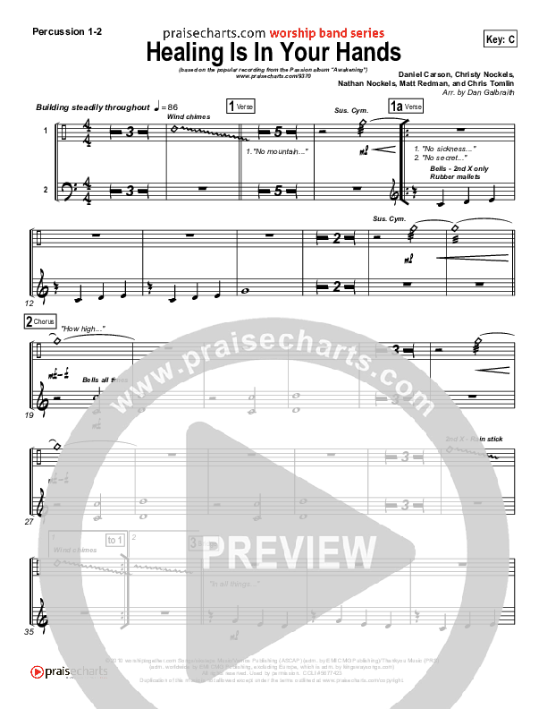 Healing Is In Your Hands (Choral Anthem SATB) Percussion (Christy Nockels / NextGen Worship / Arr. Richard Kingsmore)