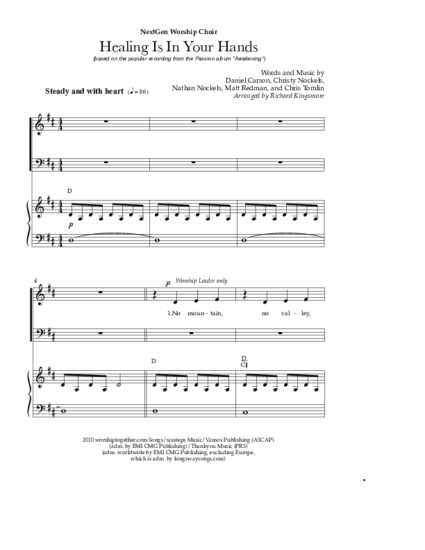 Healing Is In Your Hands (Choral Anthem SATB) Piano/Vocal (Christy Nockels / NextGen Worship / Arr. Richard Kingsmore)