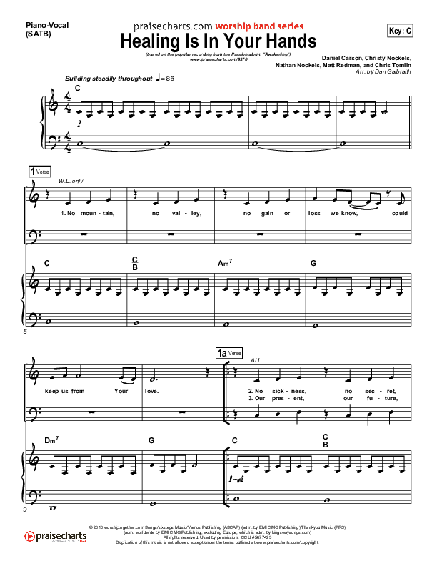 Healing Is In Your Hands (Choral Anthem SATB) Piano/Choir (SATB) (Christy Nockels / NextGen Worship / Arr. Richard Kingsmore)