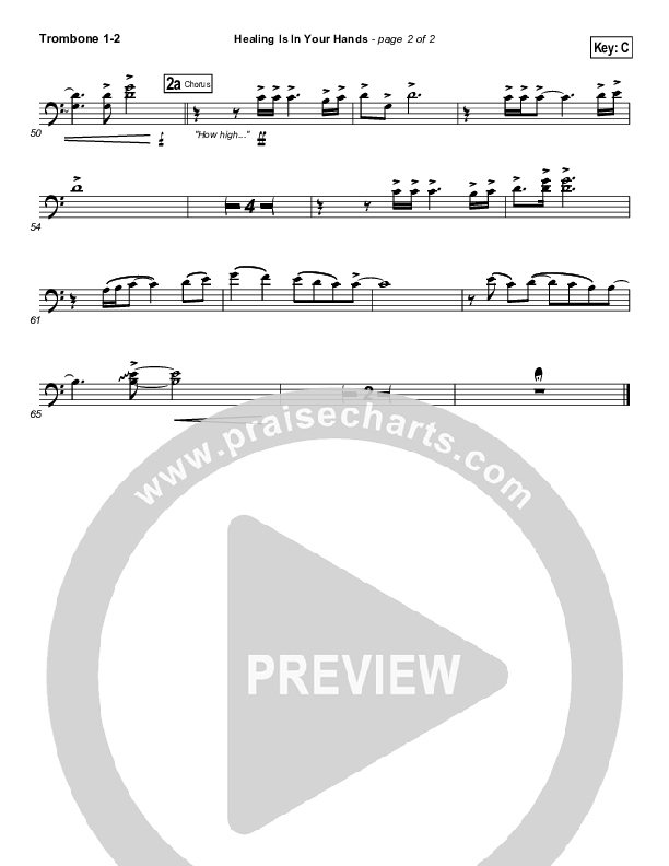 Healing Is In Your Hands (Choral Anthem SATB) Trombone 1/2 (Christy Nockels / NextGen Worship / Arr. Richard Kingsmore)