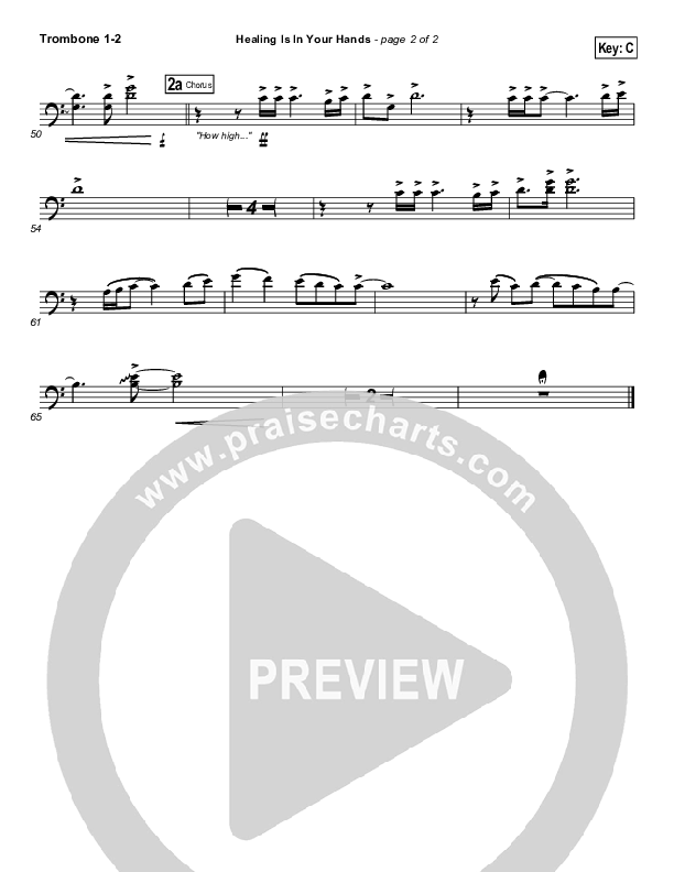 Healing Is In Your Hands (Choral Anthem SATB) Trombone 1/2 (Christy Nockels / NextGen Worship / Arr. Richard Kingsmore)