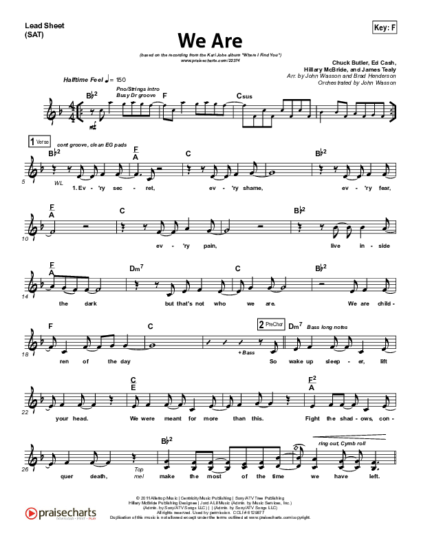 We Are (Choral Anthem SATB) Lead Sheet (Kari Jobe / NextGen Worship / Arr. Richard Kingsmore)