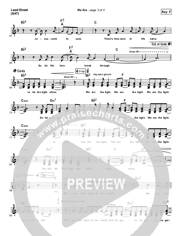 We Are (Choral Anthem SATB) Lead Sheet (Kari Jobe / NextGen Worship / Arr. Richard Kingsmore)