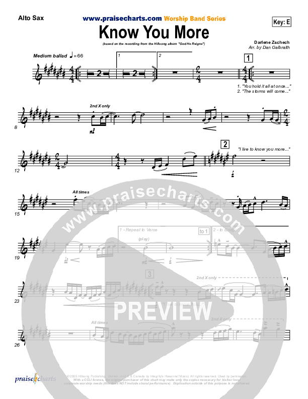 Know You More Alto Sax (Hillsong Worship)