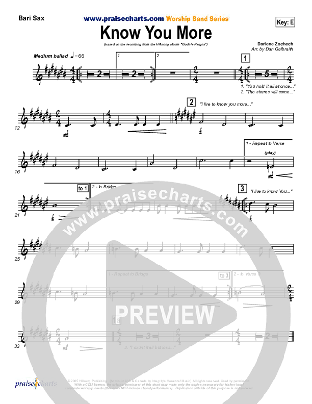 Know You More Bari Sax (Hillsong Worship)