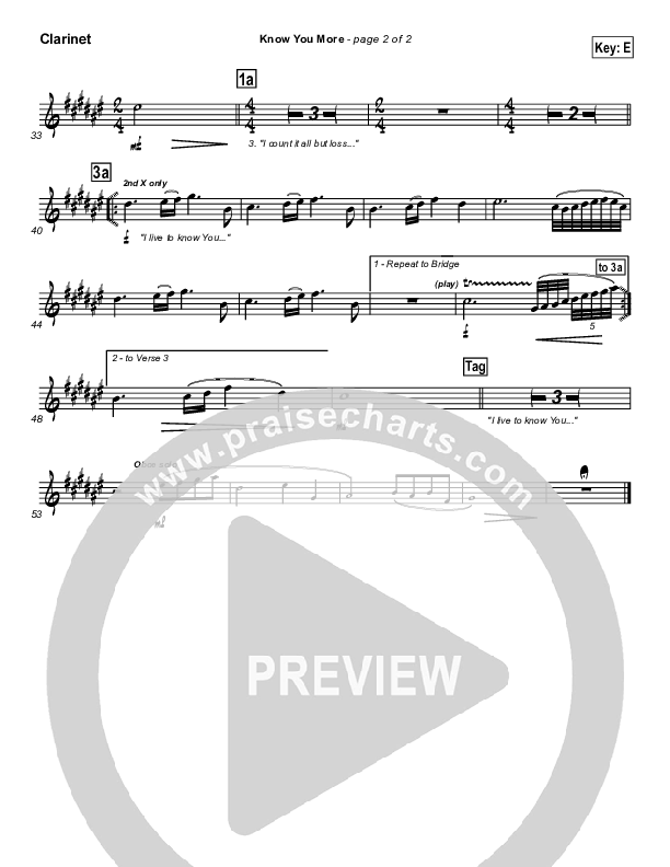 Know You More Clarinet (Hillsong Worship)