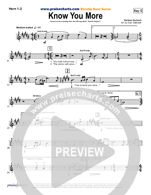 Know You More French Horn 1/2 (Hillsong Worship)