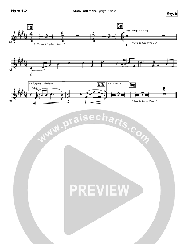 Know You More French Horn 1/2 (Hillsong Worship)