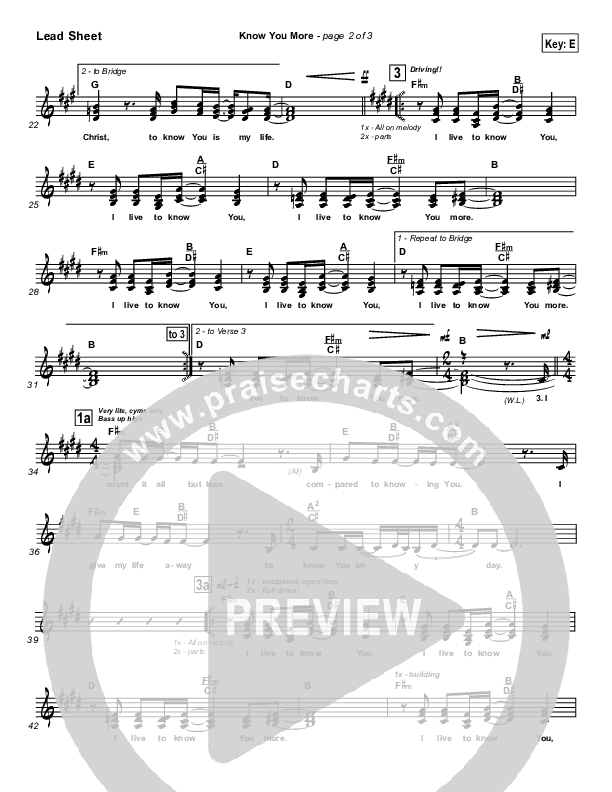 Know You More Lead Sheet (Hillsong Worship)