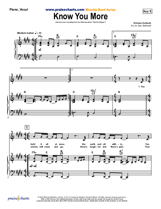 Know You More Piano/Vocal Pack (Hillsong Worship)
