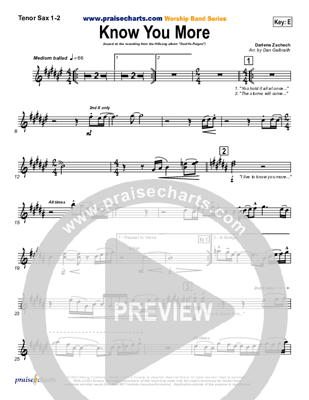 Know You More Tenor Sax 1/2 (Hillsong Worship)