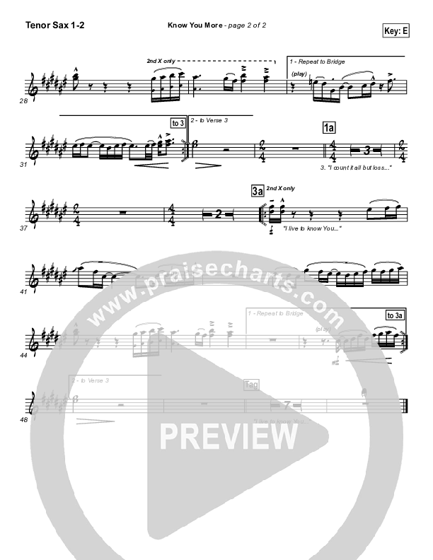 Know You More Tenor Sax 1/2 (Hillsong Worship)