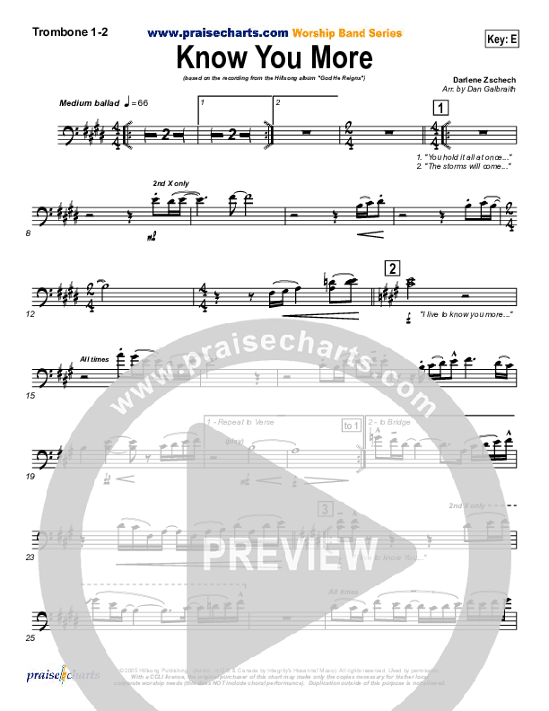 Know You More Trombone 1/2 (Hillsong Worship)