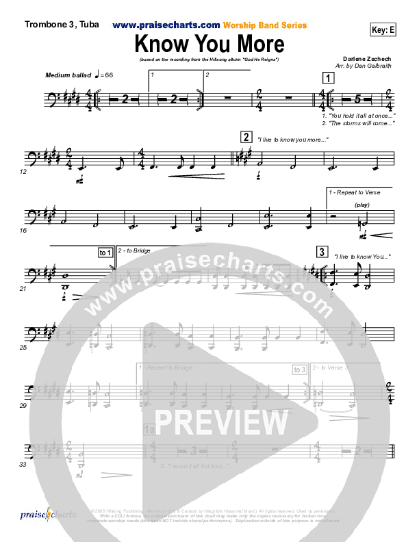 Know You More Trombone 3/Tuba (Hillsong Worship)