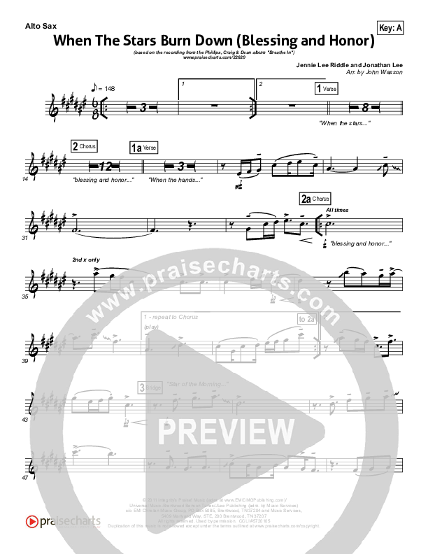 When The Stars Burn Down Alto Sax (Phillips Craig & Dean)