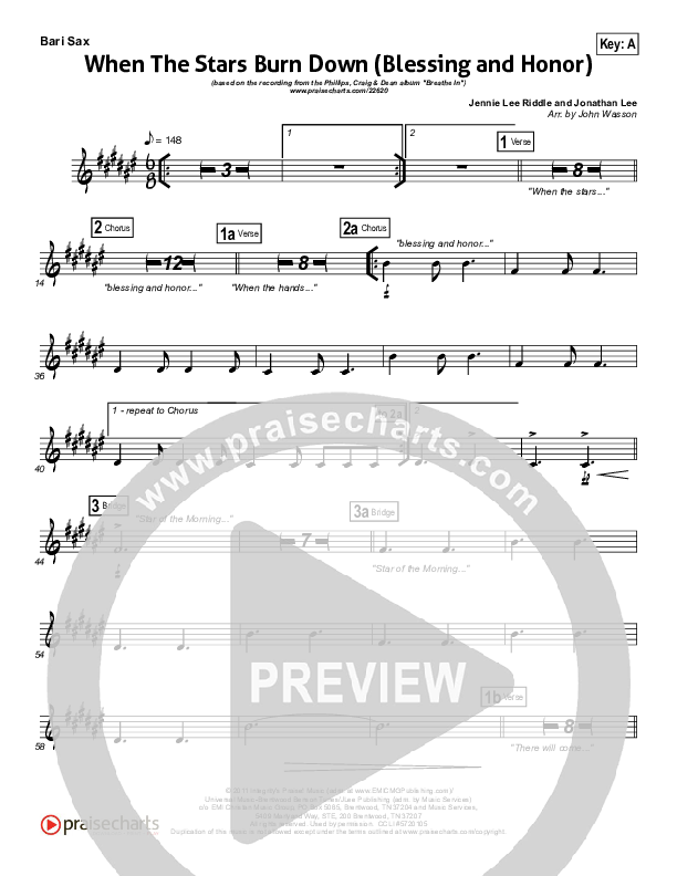 When The Stars Burn Down Bari Sax (Phillips Craig & Dean)