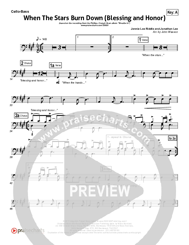 When The Stars Burn Down Cello/Bass (Phillips Craig & Dean)