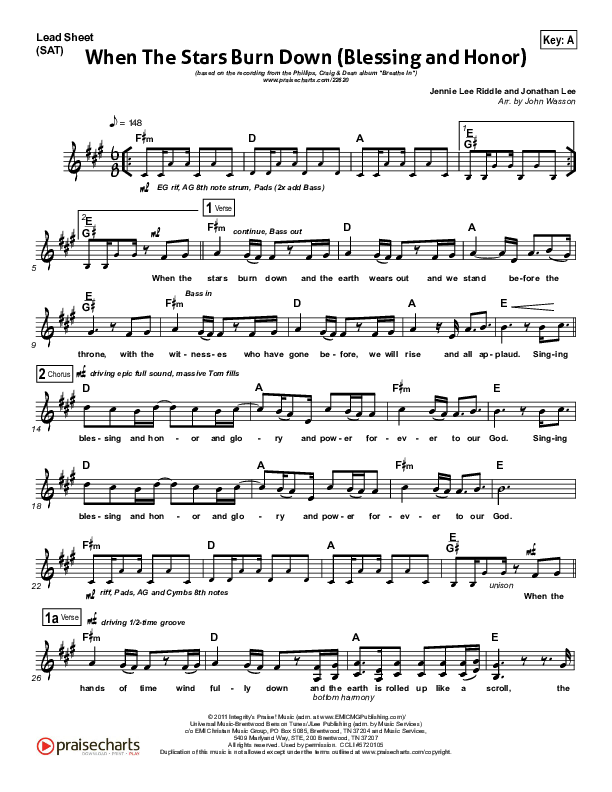 When The Stars Burn Down Lead Sheet (Phillips Craig & Dean)