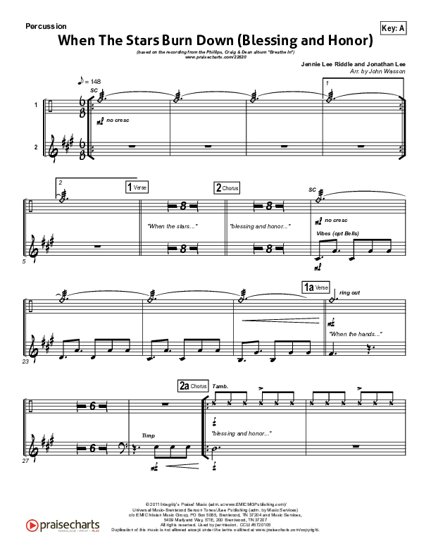 When The Stars Burn Down Percussion (Phillips Craig & Dean)