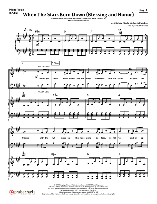 When The Stars Burn Down Piano/Vocal (Phillips Craig & Dean)