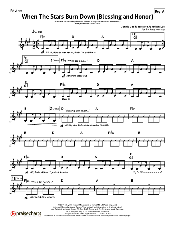 When The Stars Burn Down Rhythm Chart (Phillips Craig & Dean)