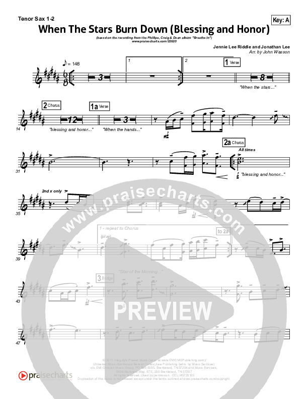 When The Stars Burn Down Tenor Sax 1/2 (Phillips Craig & Dean)