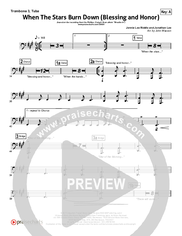 When The Stars Burn Down Trombone 3/Tuba (Phillips Craig & Dean)