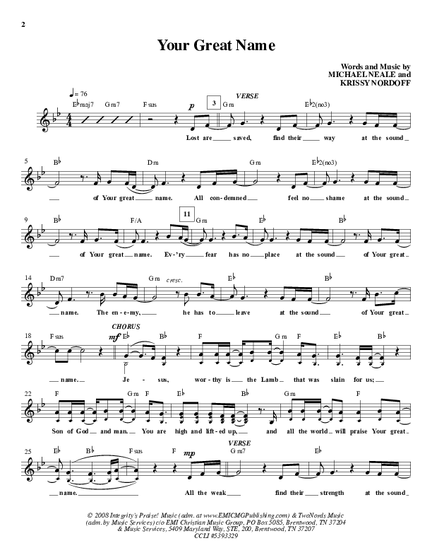 Your Great Name Lead Sheet (Phillips Craig & Dean)