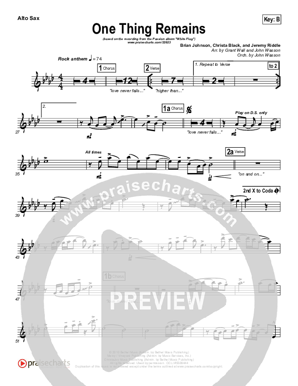 One Thing Remains Alto Sax (Kristian Stanfill / Passion)