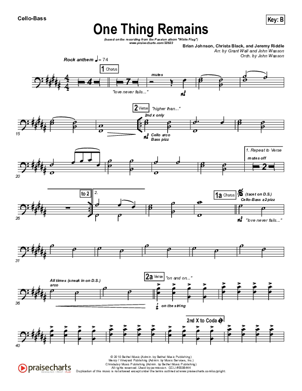One Thing Remains Cello/Bass (Kristian Stanfill / Passion)